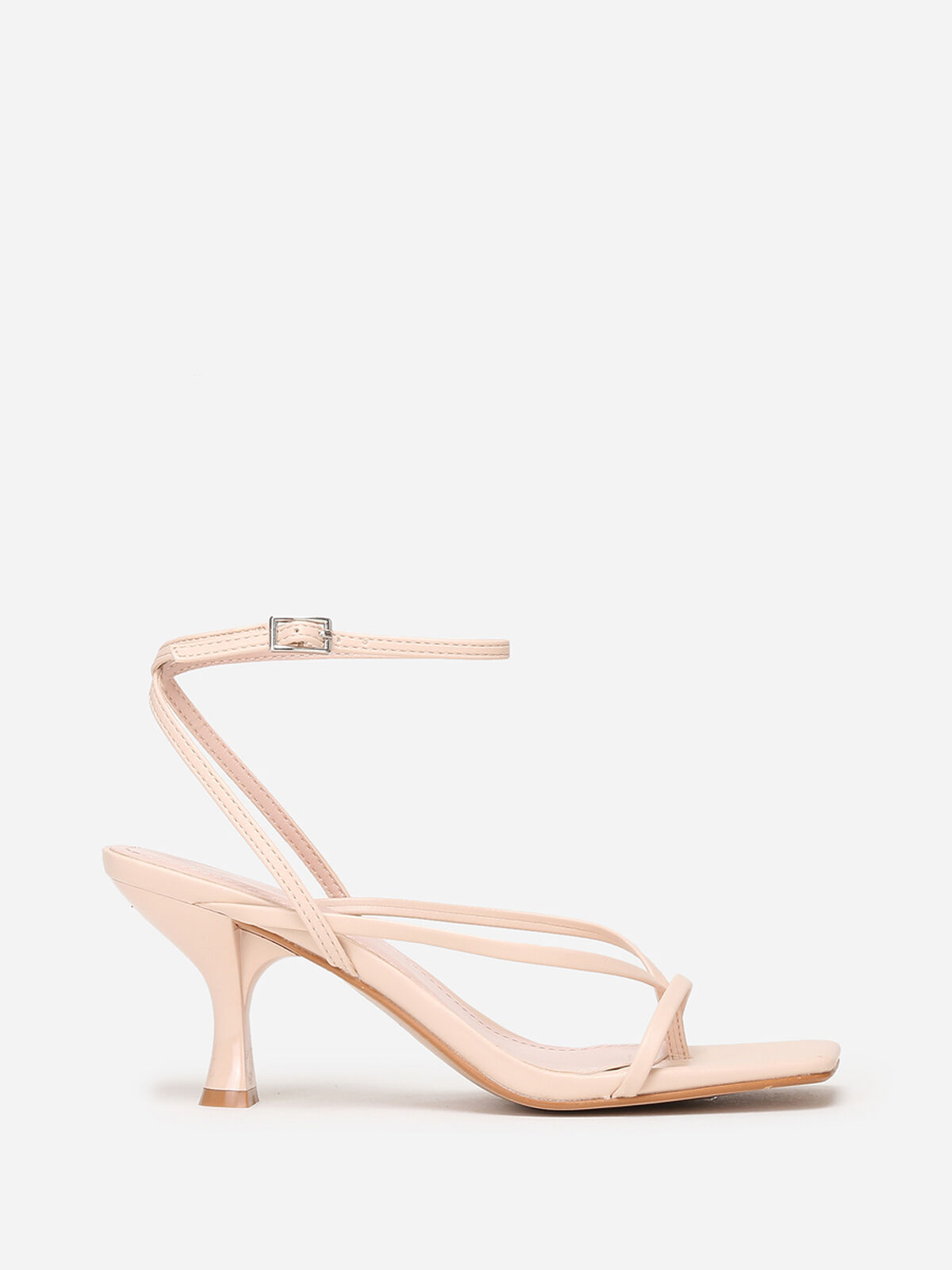 Sandales à talon bobine et bout carré- Beige