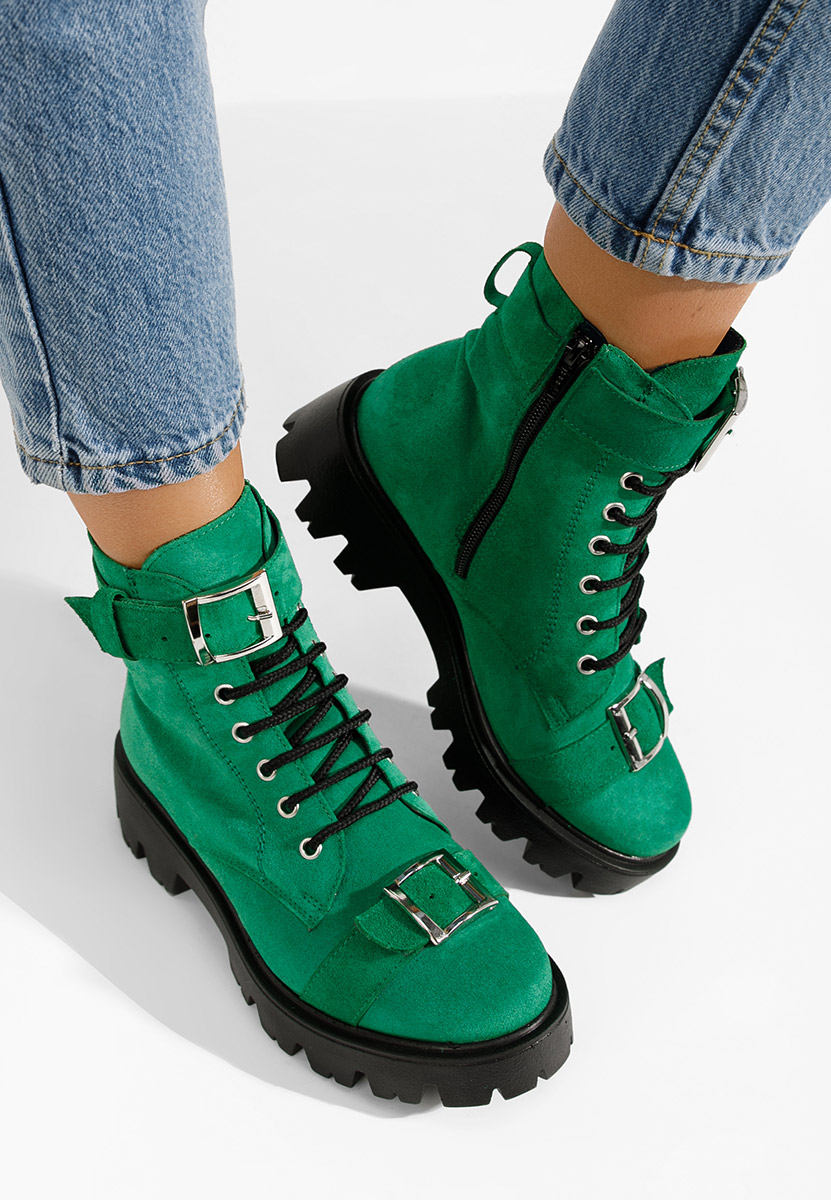 Bottines à lacets femme en cuir verts Antonina V2