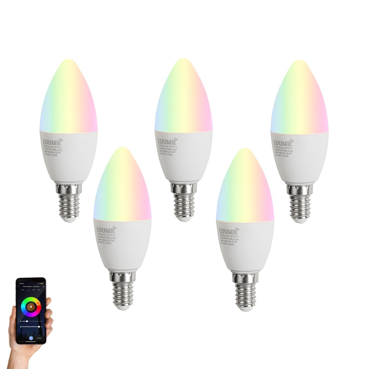 Set van 5 E14 dimbare LED lampen C37 opaal 4.9W 470 lm 2700-6500K