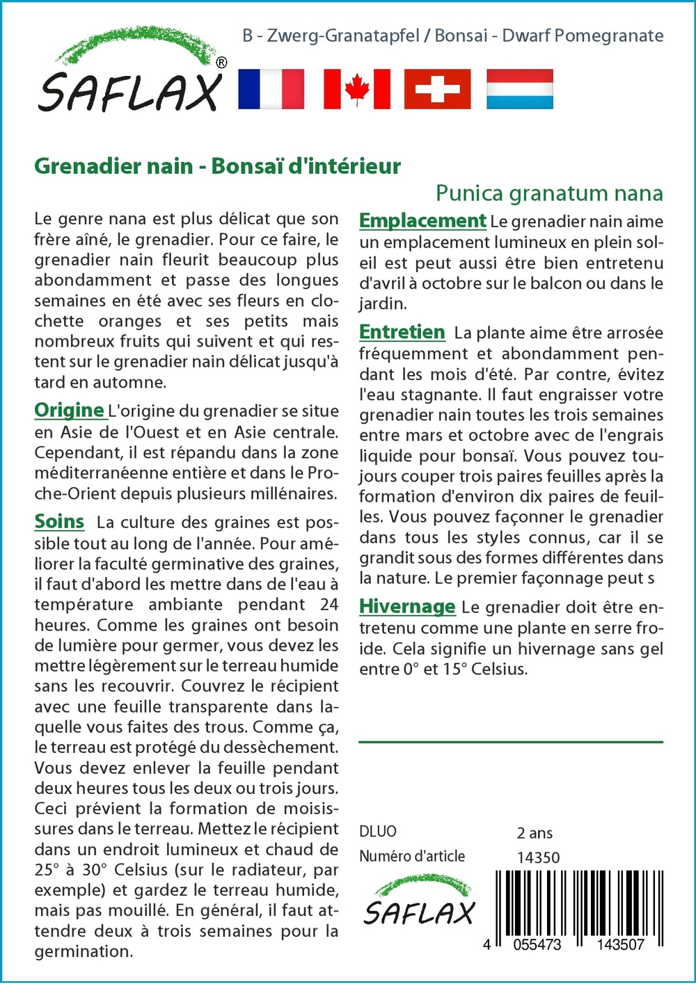 Grenadier nain - 50 graines - avec substrat - punica granatum nana