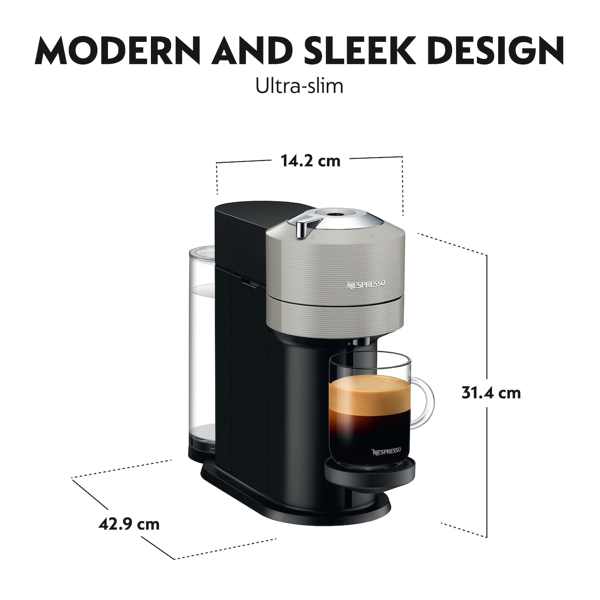 NESPRESSO® Vertuo Next kaffemaskin fra Krups, Lys grå