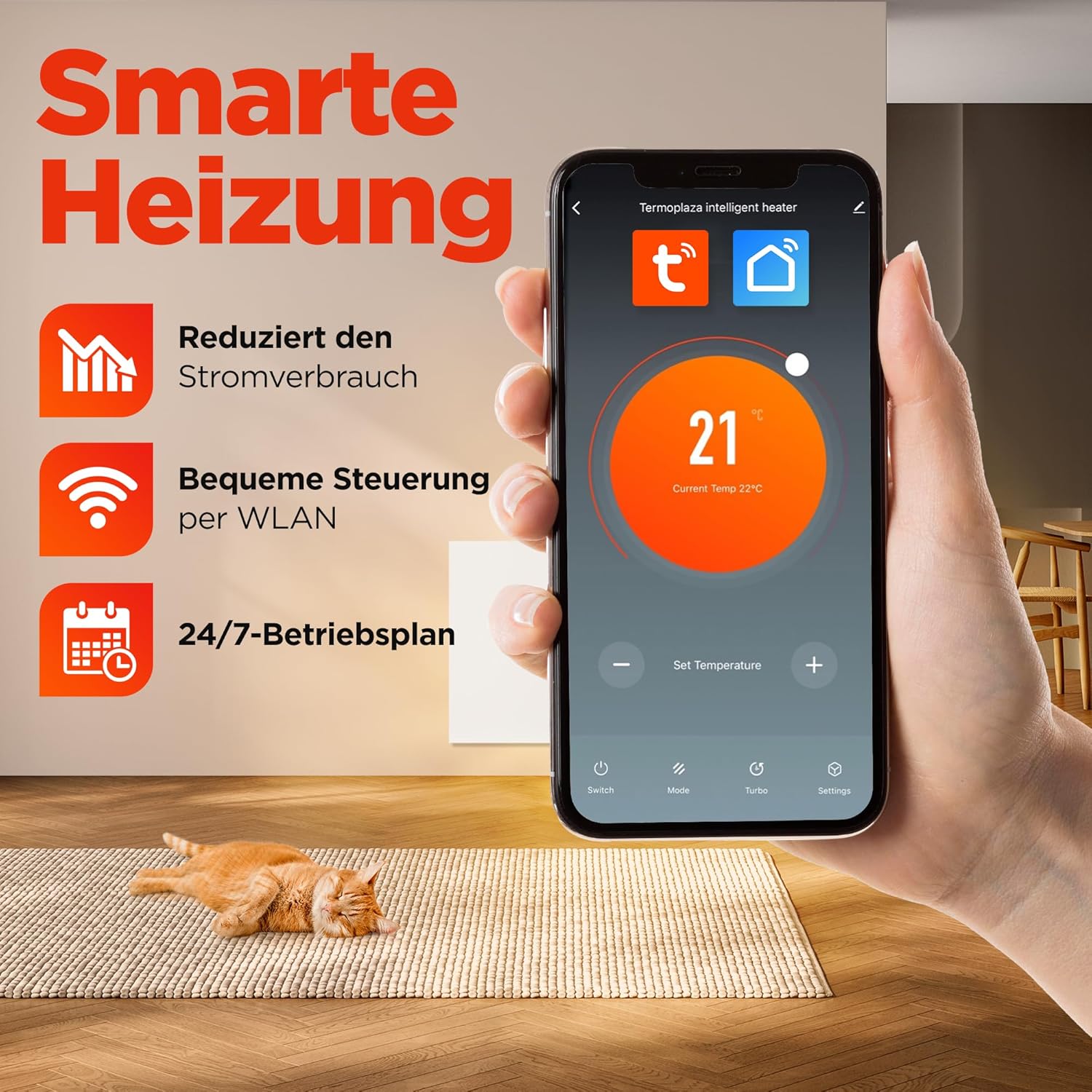 WLAN Infrarotheizung mit Thermostat 750 W bis 20 m² | Intelligente Infrarot Wandheizung & Standgerät | Energiesparende Infrarot Elektroheizung & Konvektor Heizung für Zuhause und Badezimmer