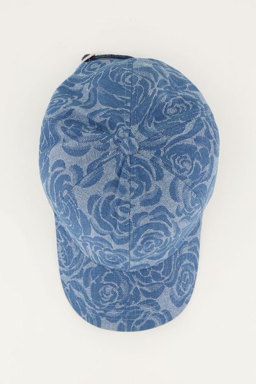 Blauwe denim pet met rozen