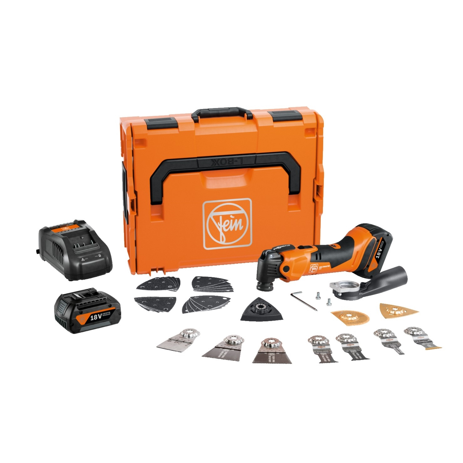 Fein AMM500 Multimaster Plus Top 18V Li-ion Accu Multitool set (2x 2.0Ah) in L-Boxx incl. 30-Delige accessoires set