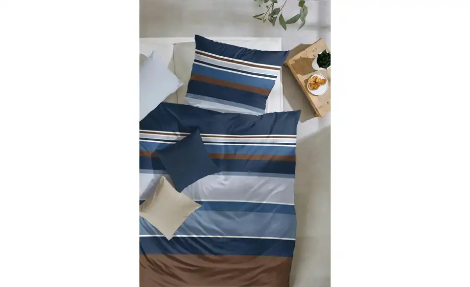 Mako-Satin Bettwäsche-Set Blau, Braun 200 cm 135 cm