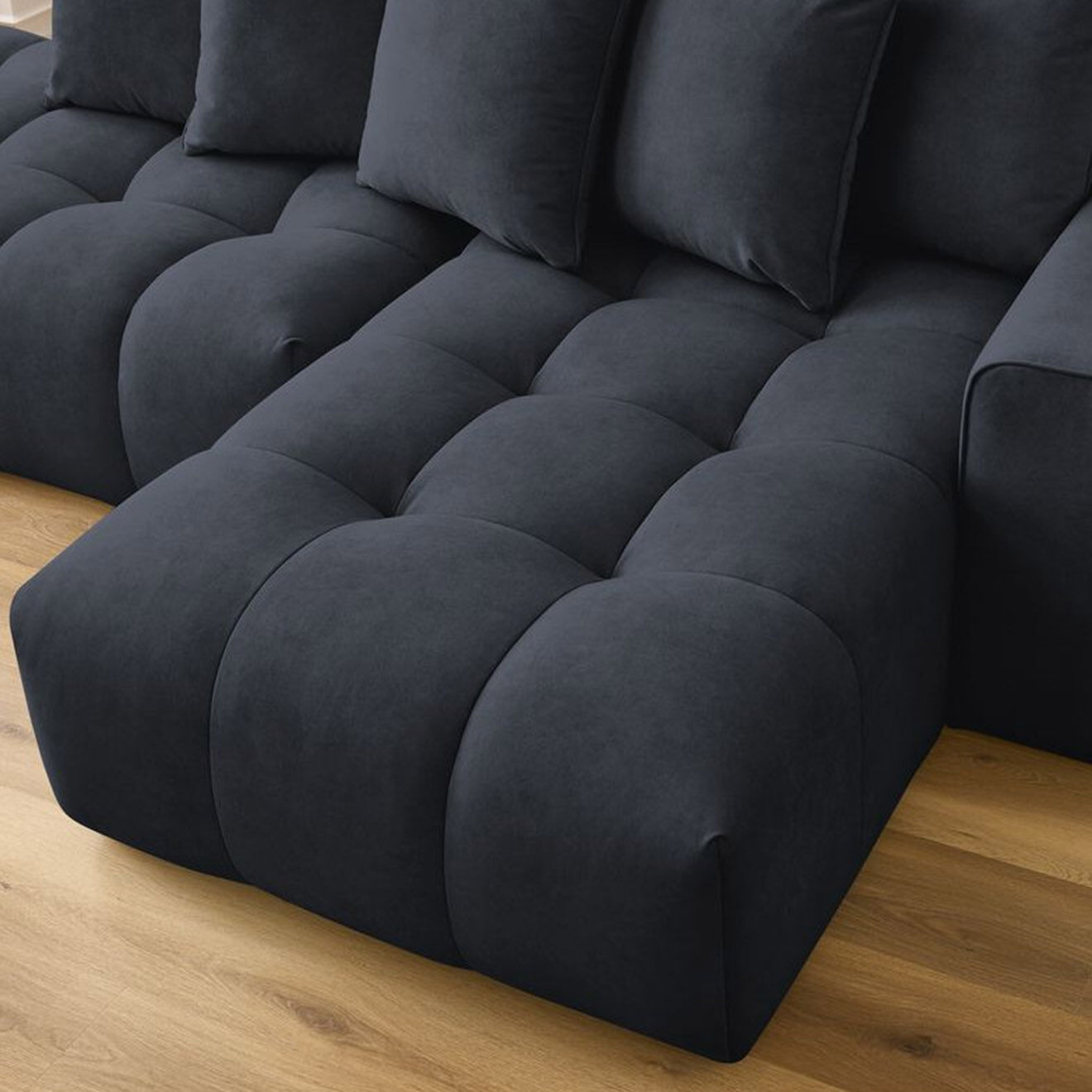 Bobochic Canapé d'angle fixe mont-blanc velours angle droit bleu foncé foncé foncé - 313x176x97 cm
