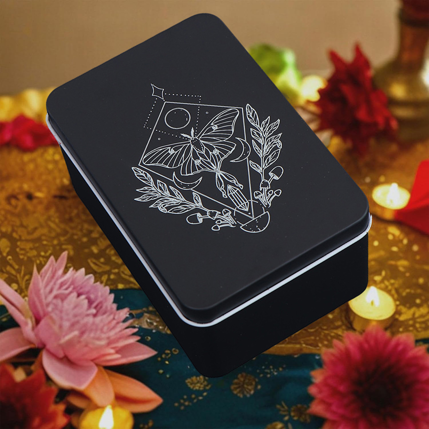 (125x85mm) Metall Spielkarten Box Tarot Karten Aufbewahrungs Dose Sammelkarten Schachtel Schmetterling Etui - Schwarz