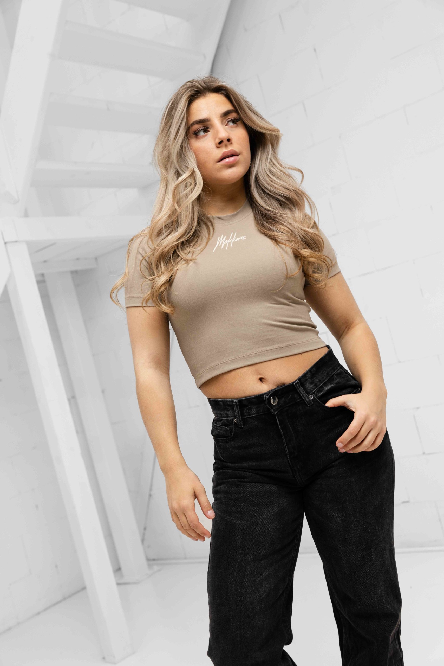Malelions Signature Crop Top Dames Lichtbruin