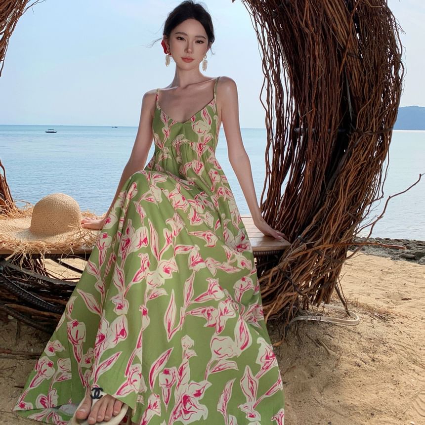 Juuri - Maxi-zonnejurk met spaghettibandjes en bloemen