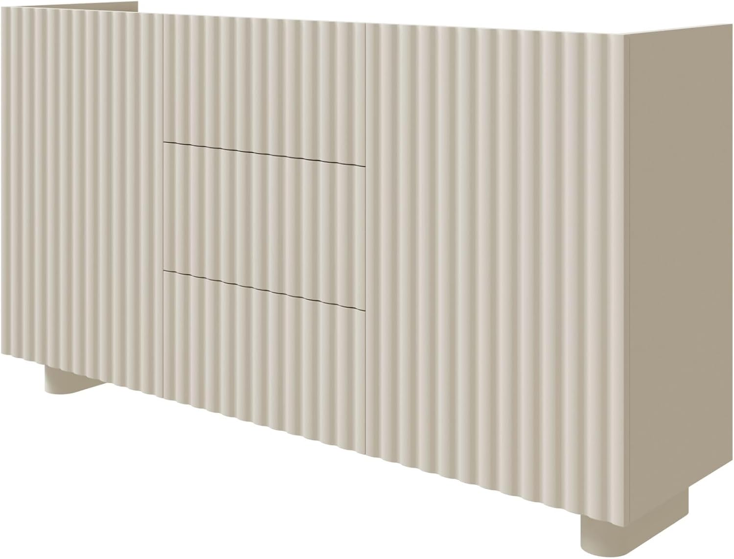 Kommode Weiß mit Schubladen 84cm x 144 x 38,8cm - Fiorra Kommode für Schlafzimmer - Abgerundete Rillenfronten, Cashmere-Ton - 2 Fächer & 3 Schubladen für optimale Organisation - MDF/Melamin