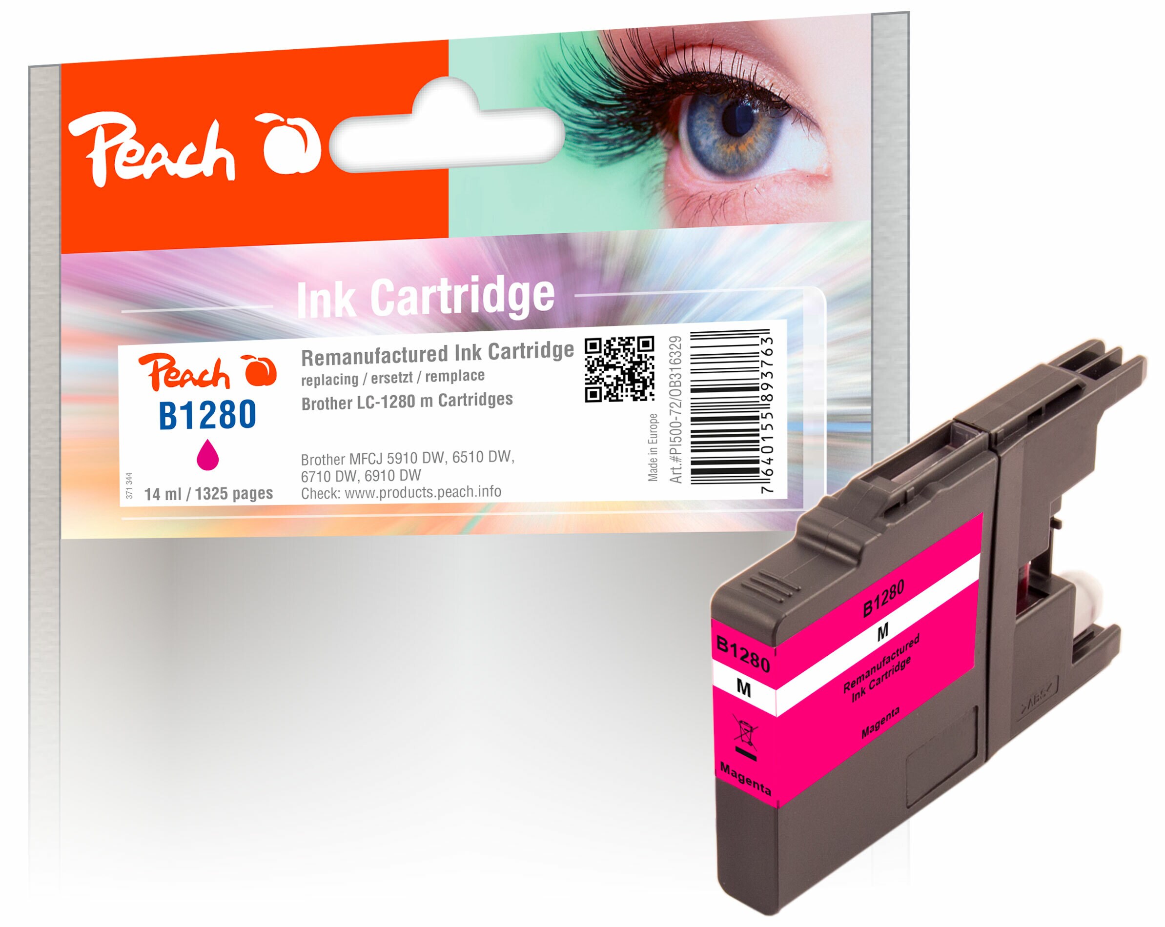 Peach B1280 XLM Druckerpatrone XL ma ersetzt Brother LC-1280XLM für z.B. Brother MFCJ 6710 DW, Brother MFCJ 5910 DW, Brother MFCJ 6510 DW (wiederaufbereitet)