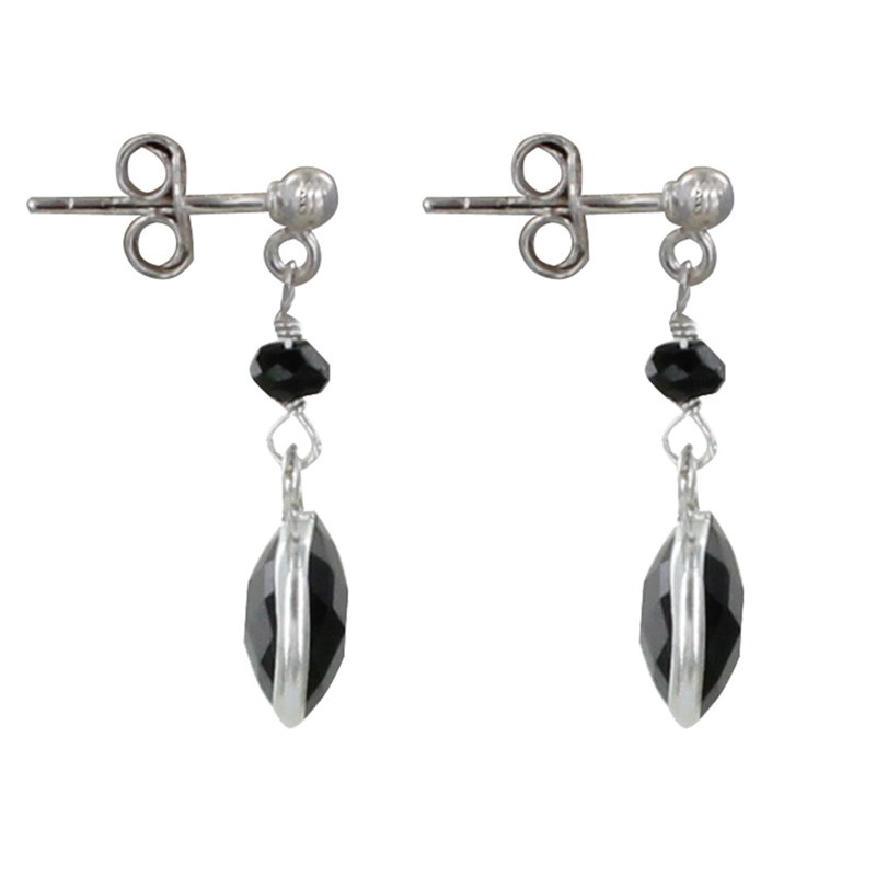 Boucles d'Oreilles Argent Perle et Pavé d'Onyx Noir Facetté