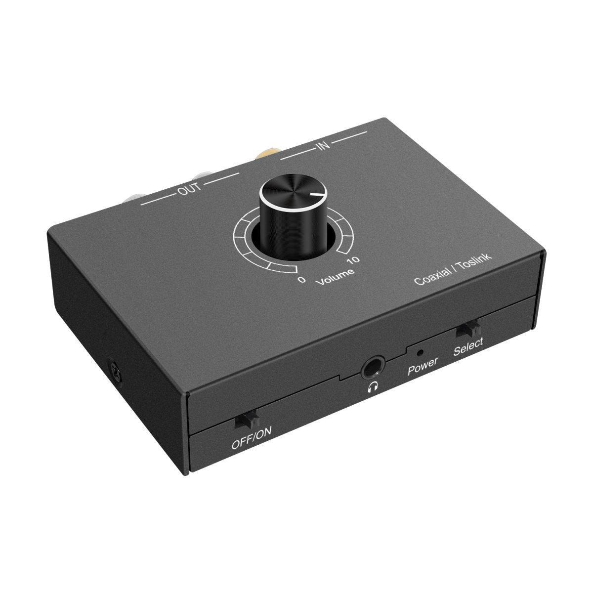 NÖRDIC Digital til Analog lydkonverter, Toslink og Koaksial til RCA L/R og hodetelefoner med volumkontroll metall DAC D/A omformer