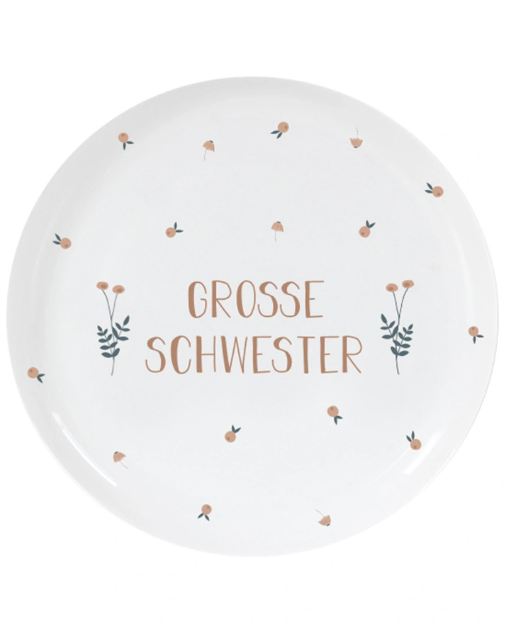 Porzellanteller GROSSE SCHWESTER in weiß/braun