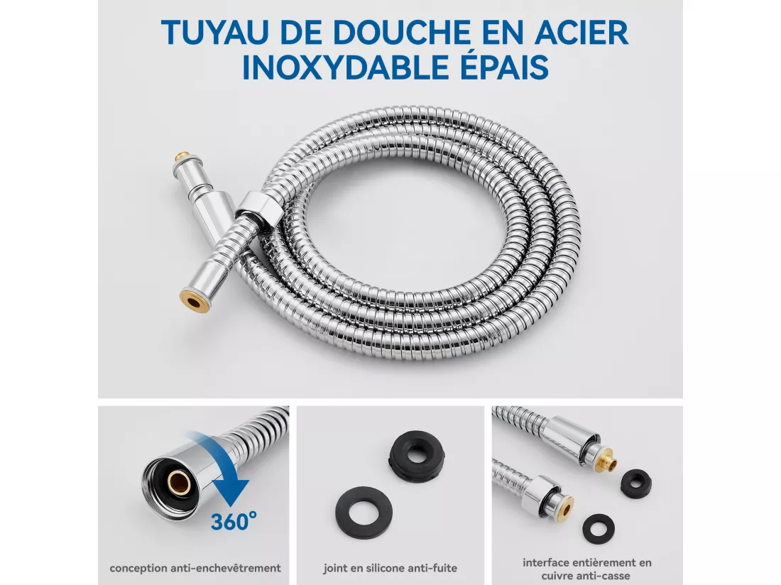 AURALUM MAX Pommeau de Douche Haute Pression+Tuyau de 1,5m en Inox,Avec 3 Modes de Jet,Pulvérisateur Douche Anti-Calcaire Pommeau,Chromé