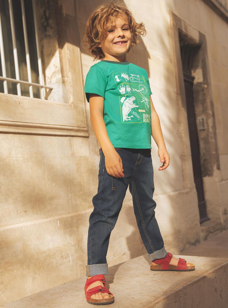 T-shirt vert dinosaure et vélos phosphorescents