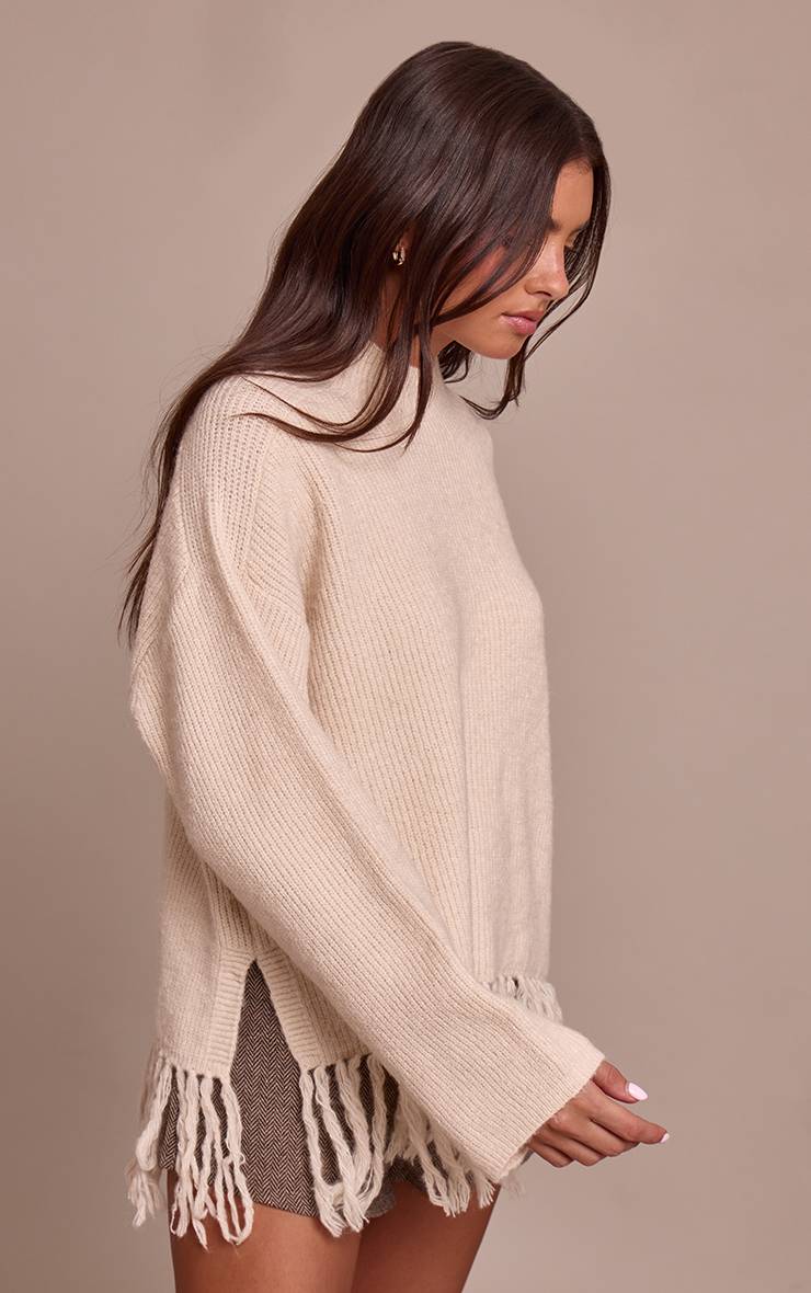 Beige Synthétiquell Oversize Col Rond À Franges