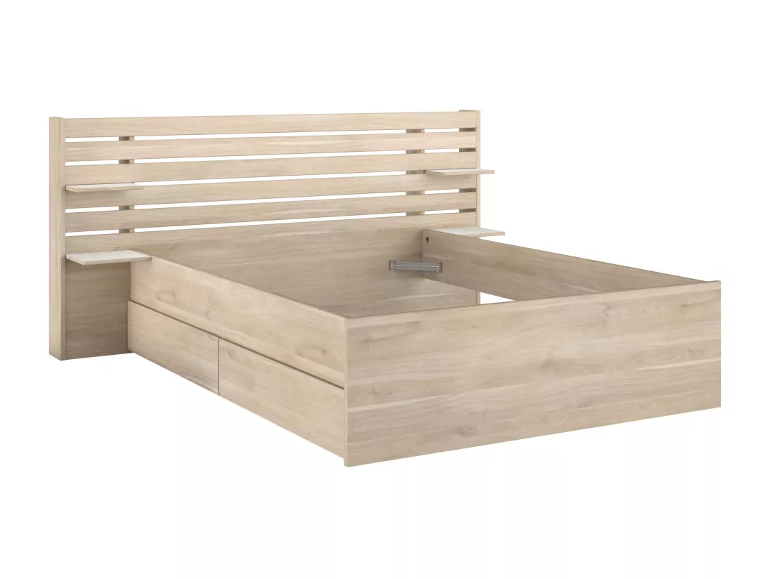 Lit 140 x 190/200 cm avec rangements - Coloris : Naturel - TENALIA II