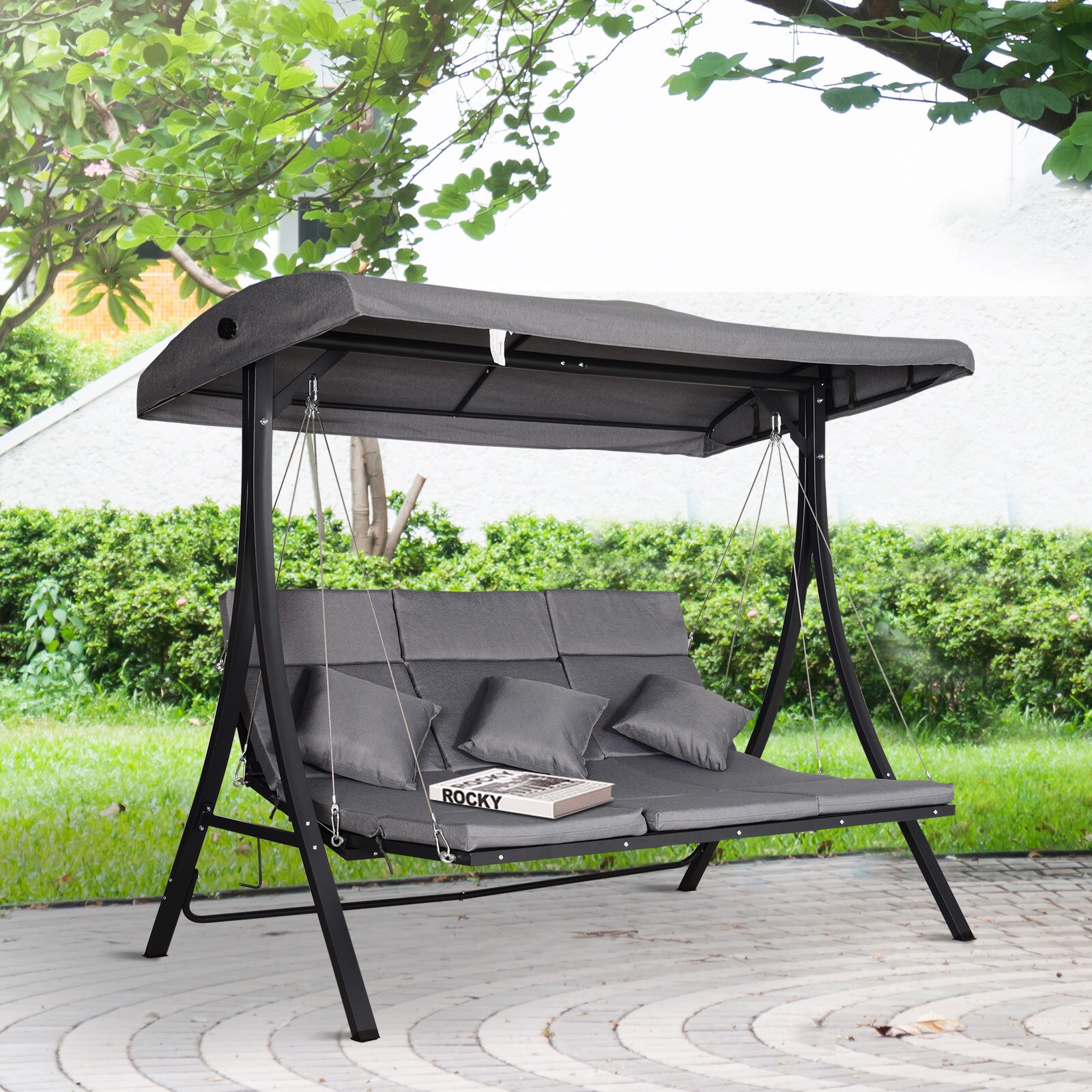 Outsunny Hollywoodschaukel als 3-Sitzer grau/schwarz 200 x 115 x 168 cm (BxTxH)