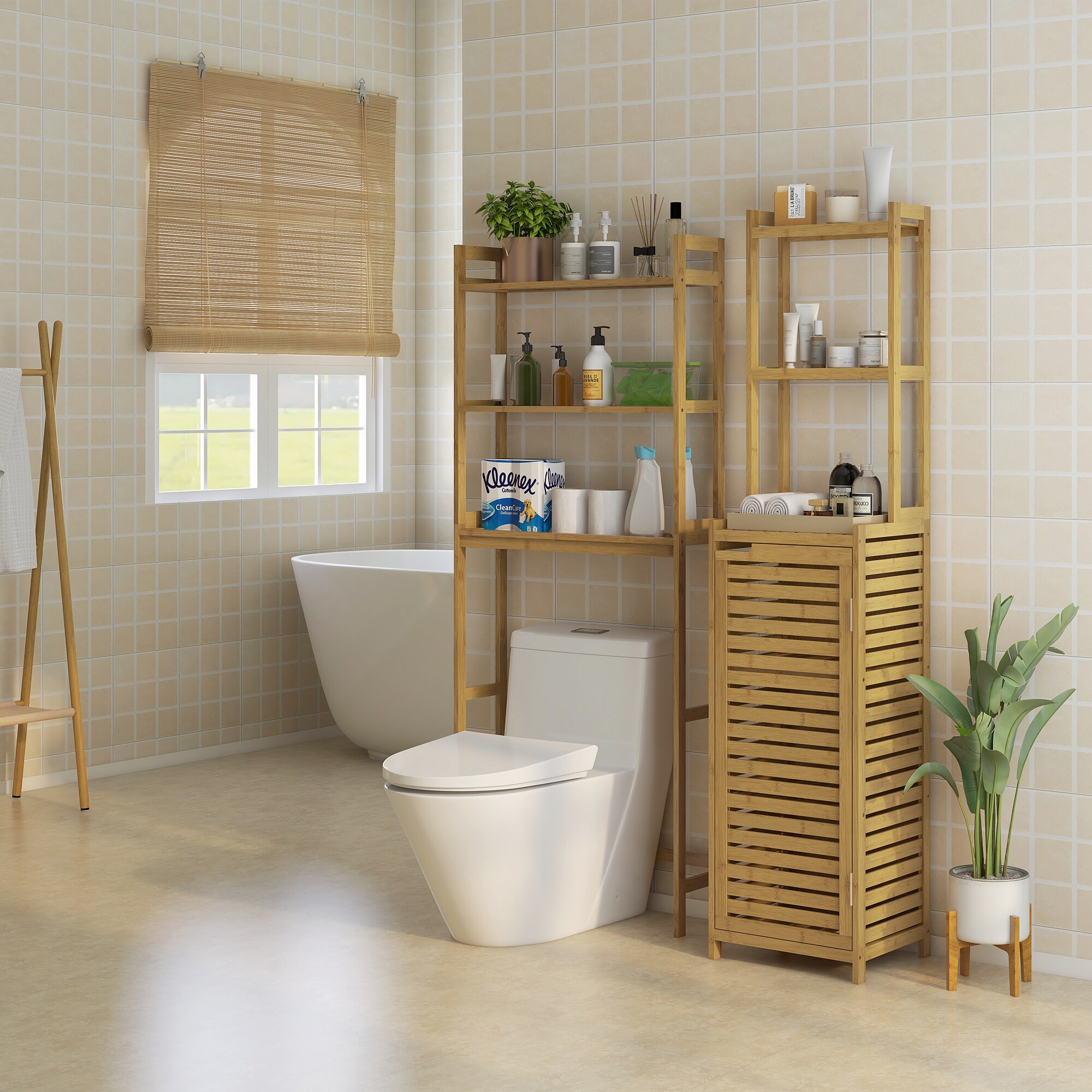 kleankin Badregal mit 3 Ebenen natur 68L x 20B x 165H cm