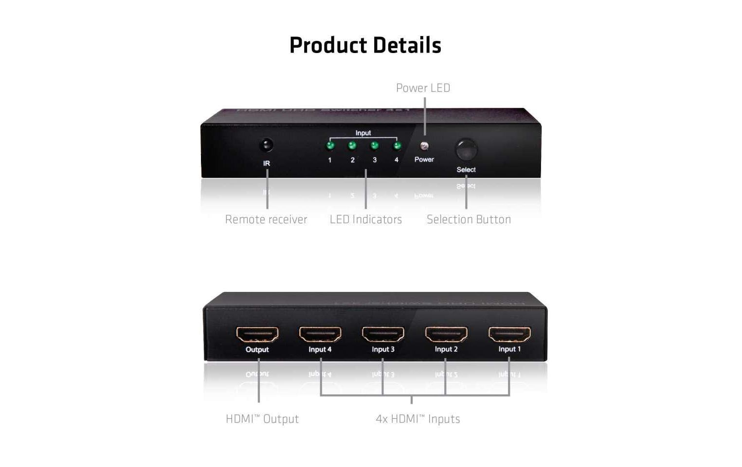 Switchbox HDMI 2.0 UHD, 4 PortHDMI 4K 60Hz UHD SwitchBox mit 4 Ports
