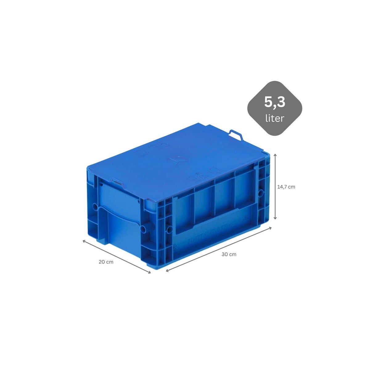 PROREGAL VDA KLT Kleine Ladingdrager Licht Met Gladde Bodem en Deksel HxBxD 14,7 x 20 x 30 cm 5,3 Liter KLT Transportbox