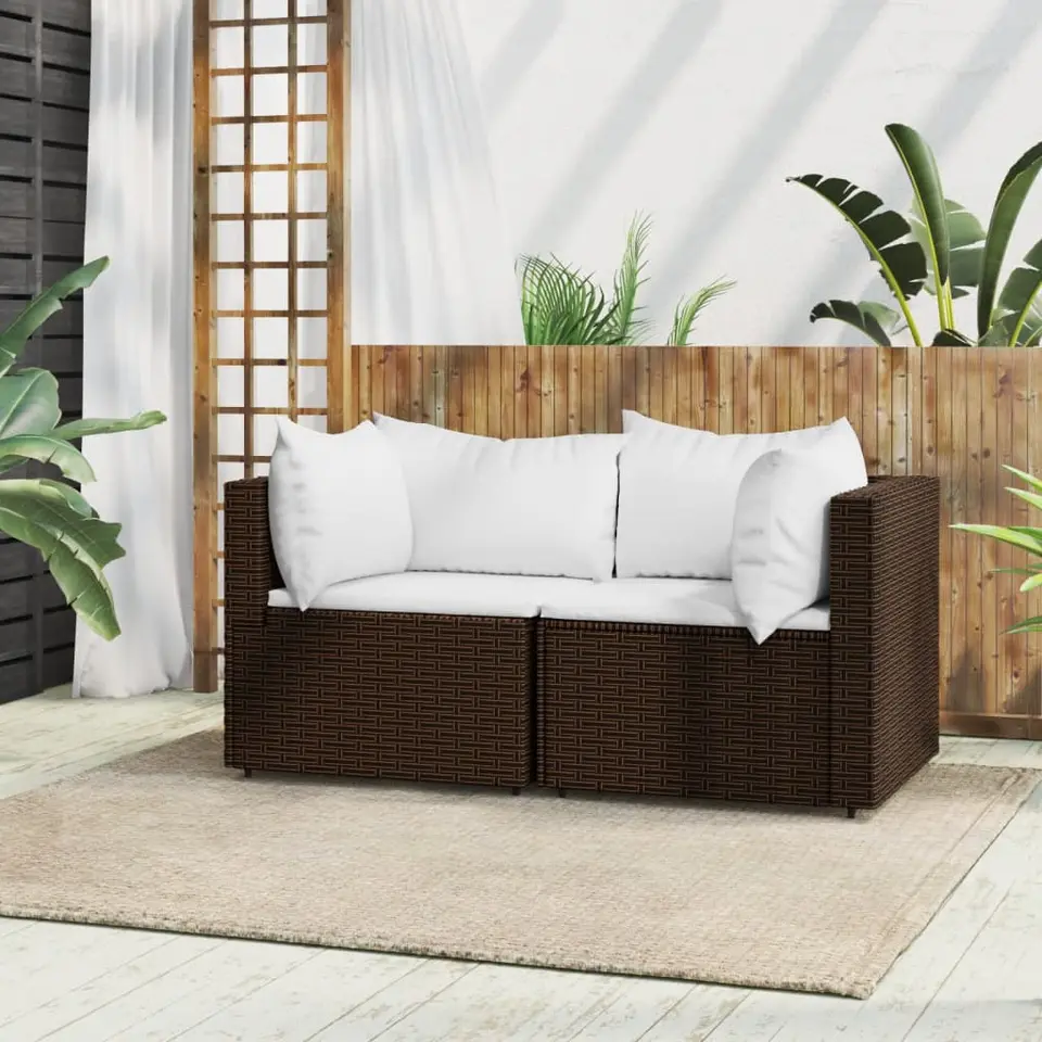 vidaXL - Tuinhoekbanken - Bruin - Poly rattan - Met kussens