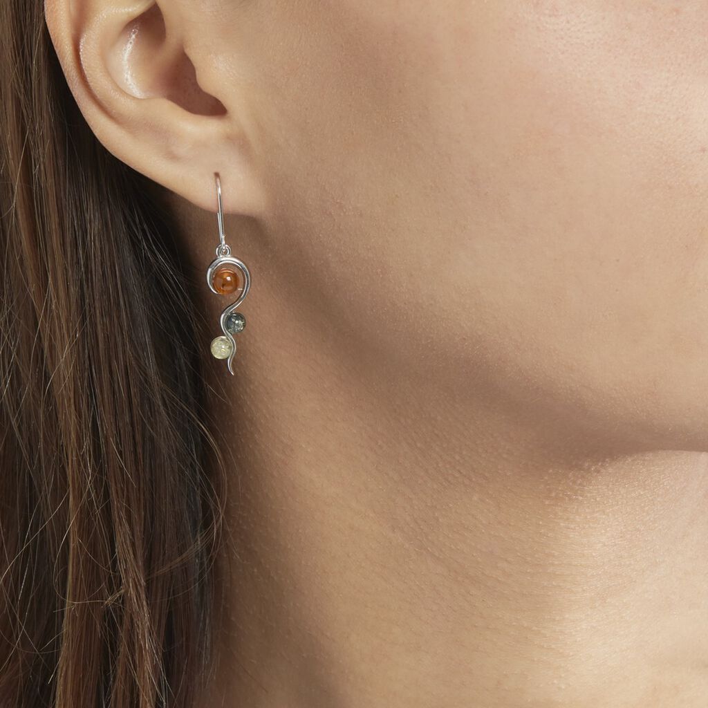 Boucles D'oreilles Pendantes Levannah Argent Blanc Ambre