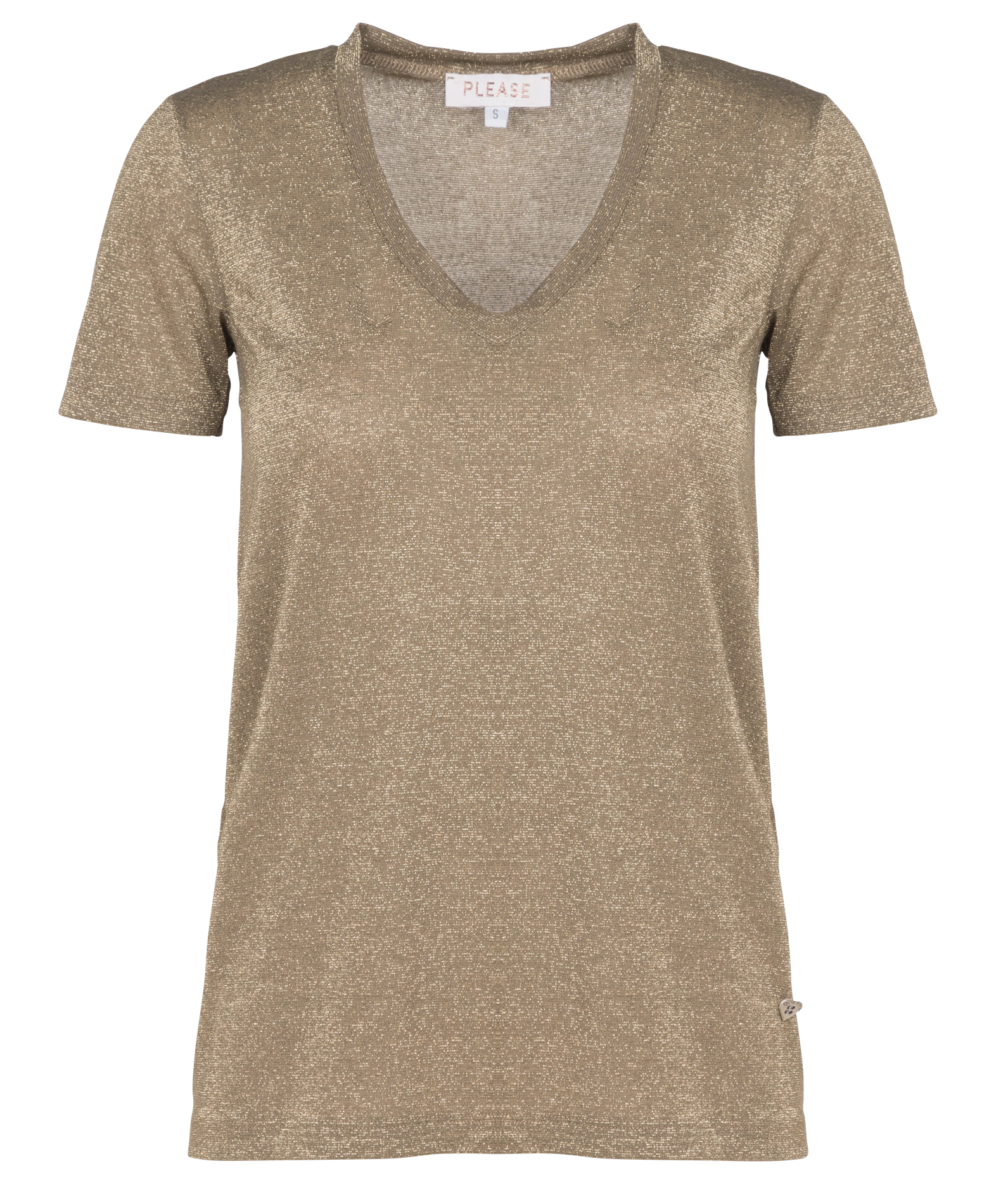 T-shirt col V en fibres métallisées | Kaki