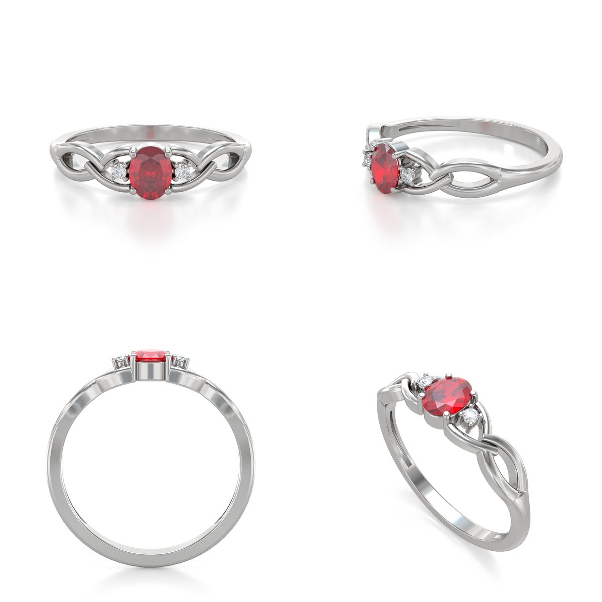 Bague ADEN Or 585 Blanc Rubis et diamants 2.2grs