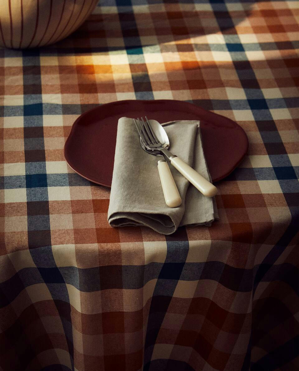 TOALHA DE MESA XADREZ DE ALGODÃO E LINHO