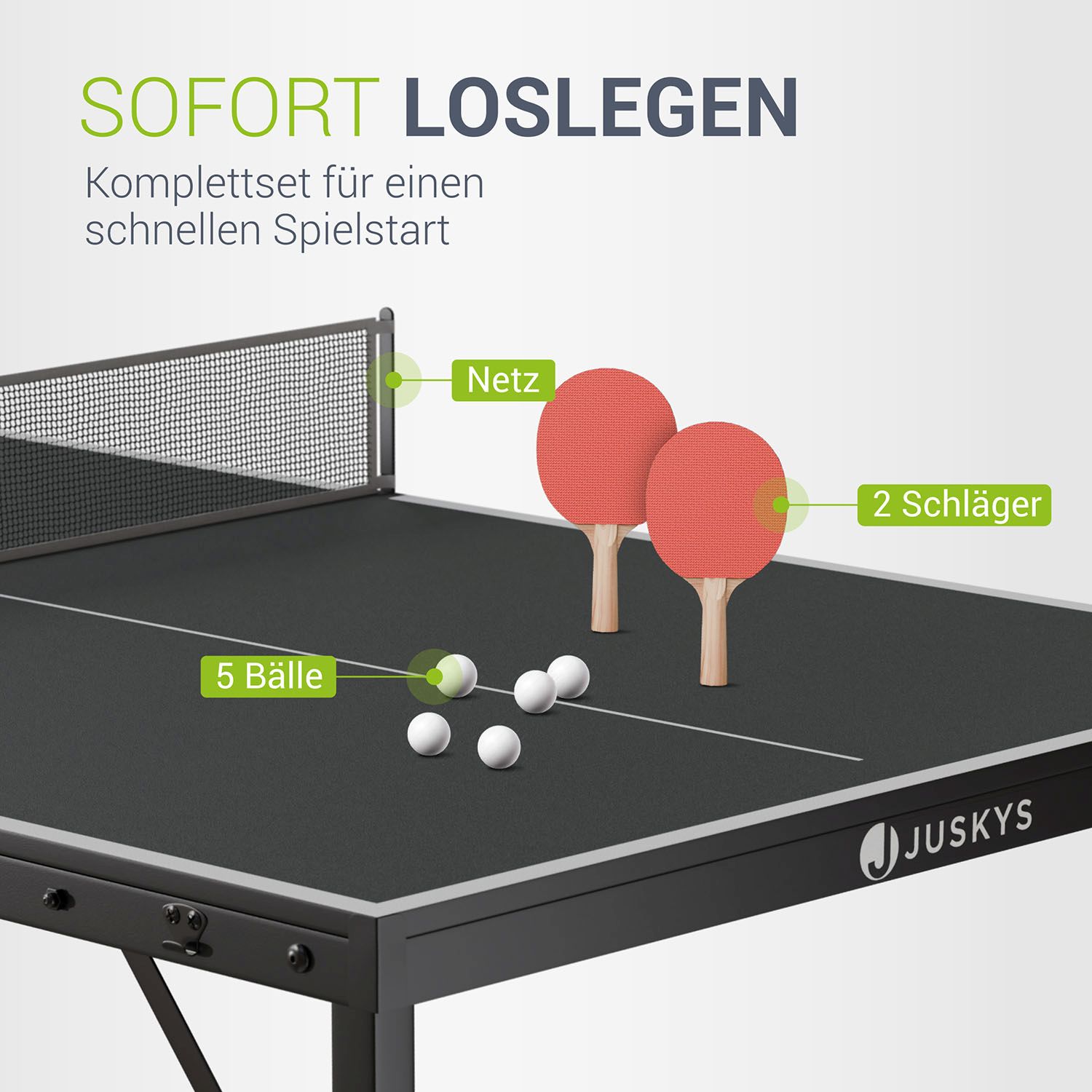 Juskys Mini Tischtennisplatte Flexi mit Zubehör - Tisch klappbar - Indoor Tischtennis für Zuhause - Schwarz