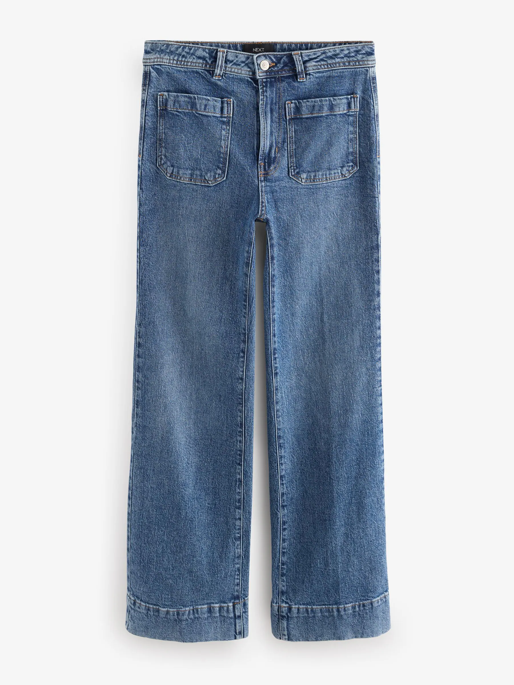 Donkerblauw - Jeans met wijde pijpen en opgestikte zakken
