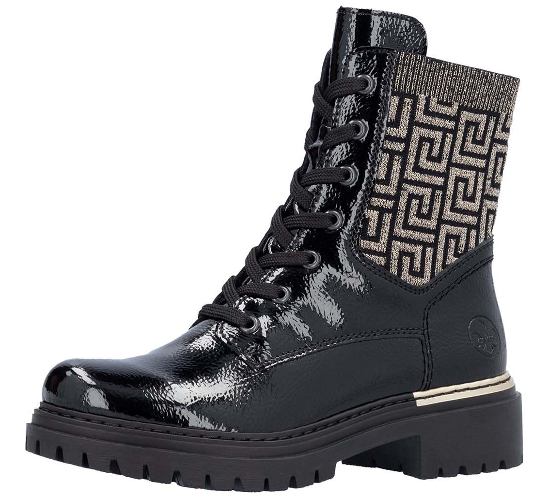 Rieker Schnürboots  , Stiefelette, Blockabsatz, mit Textileinsatz am Schaft