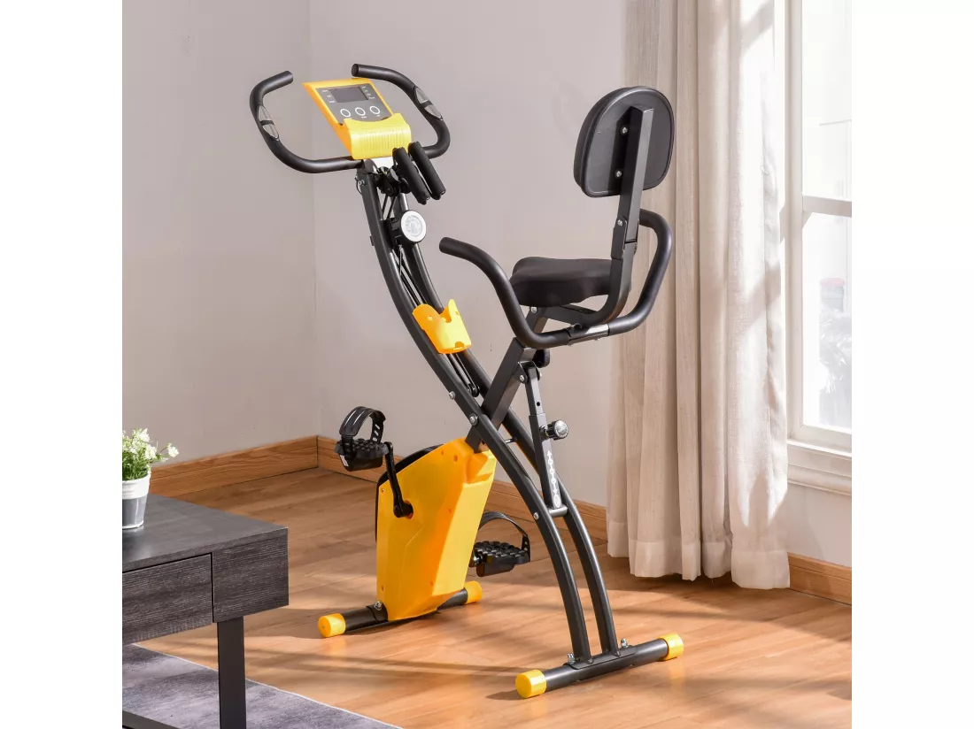 Vélo d'appartement pliant 8 niveaux de résistance selle réglable poignées ergonomiques écran LCD