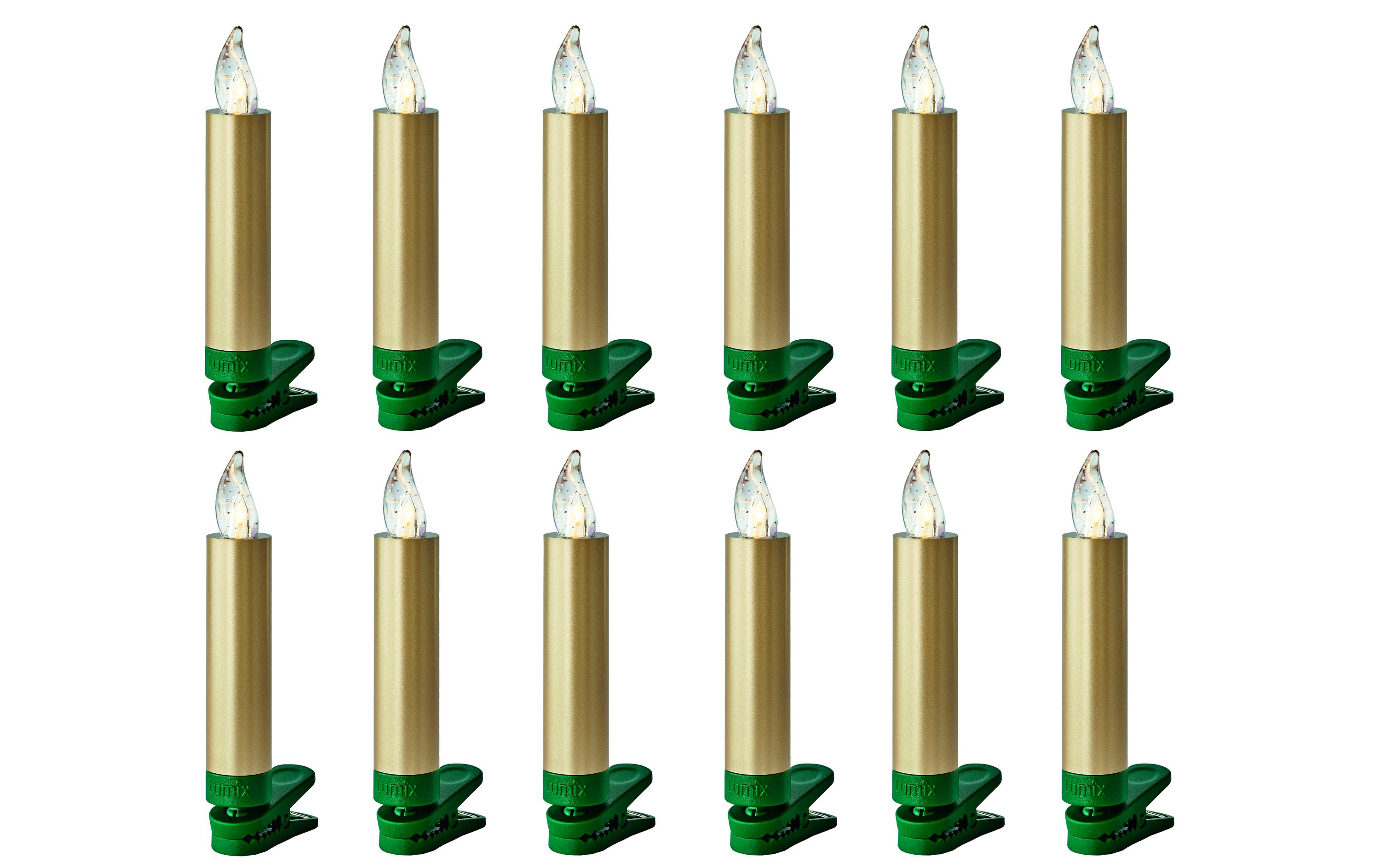 LED Baumkerze SuperLight Mini, Gold, 12er-Starter SetLED Christbaumkerze mit Fernbedienung