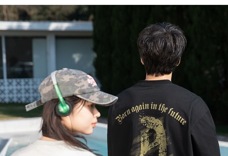 Really Point - Koppel bijpassende korte mouwen ronde hals drop schouder letters print oversized T-shirt