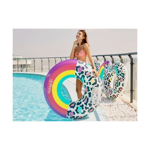 Boia inflável redonda tamanho XXL - Arco-íris - Leopardo Ø120 cm