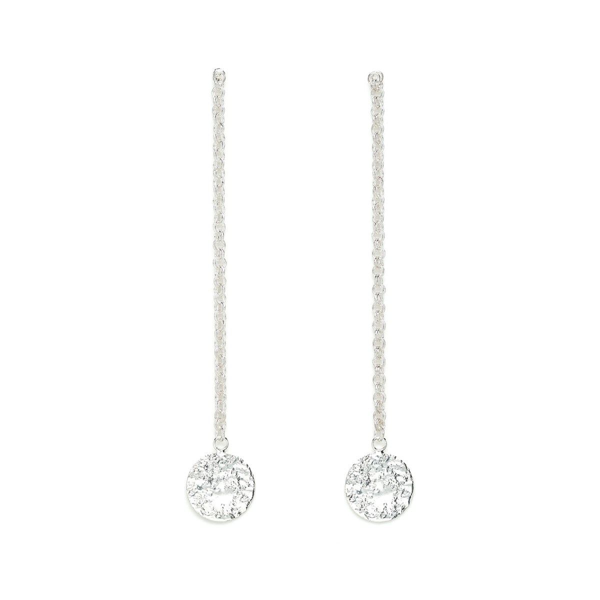 boucles d'oreilles pendantes ronds martelés plaqué argent - HESTIA
