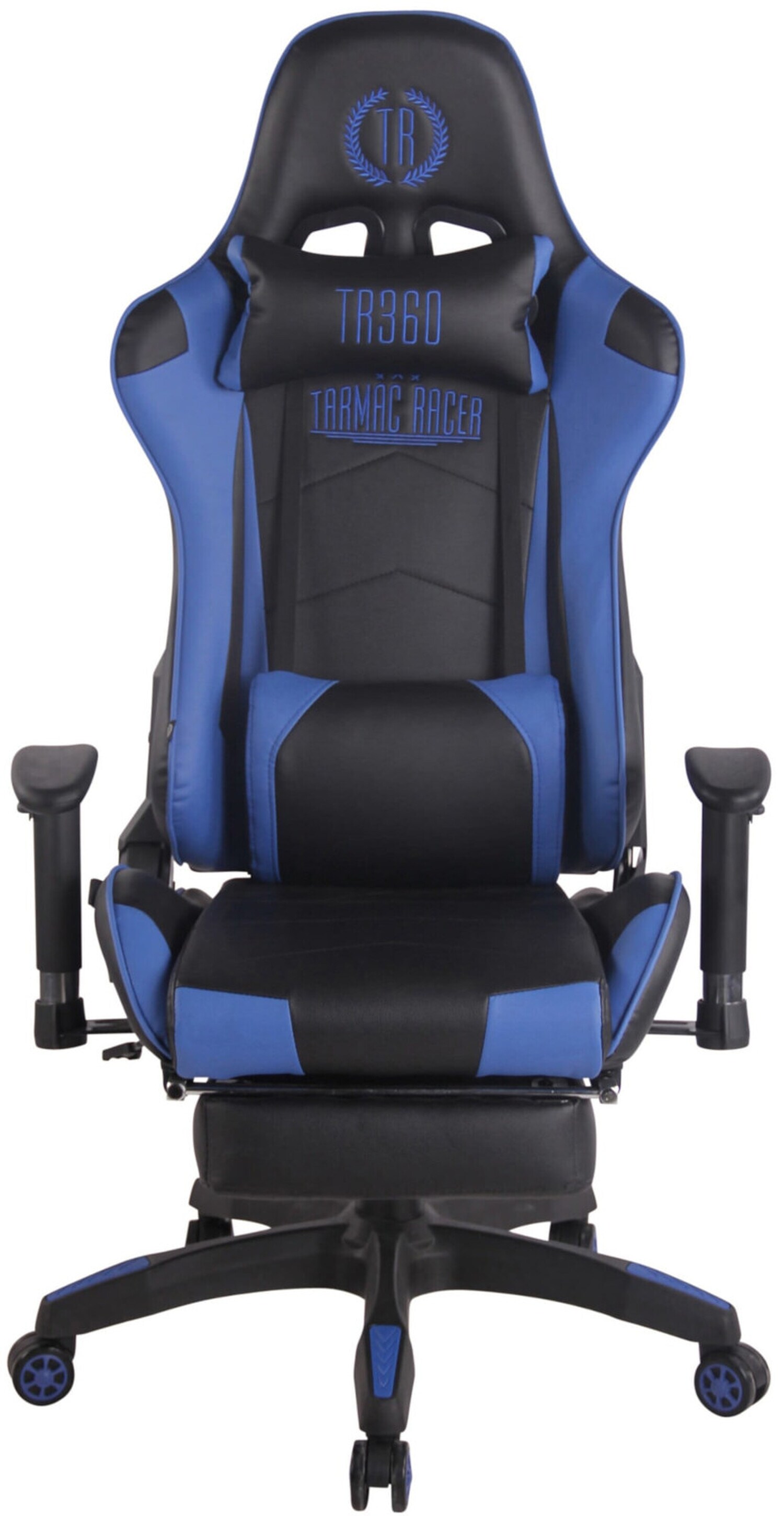 TPFLiving Racing Bürostuhl Turbine mit Fußablage Schwarz/Blau