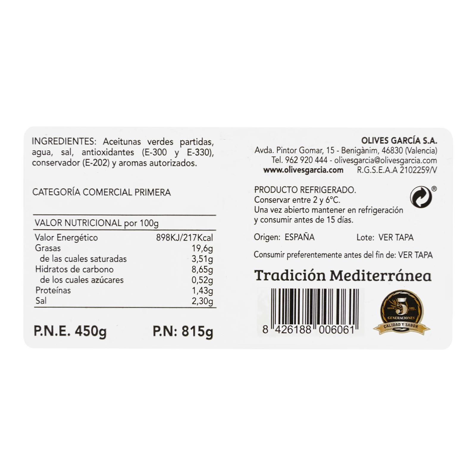 Olives vertes fendues Olives Garcia