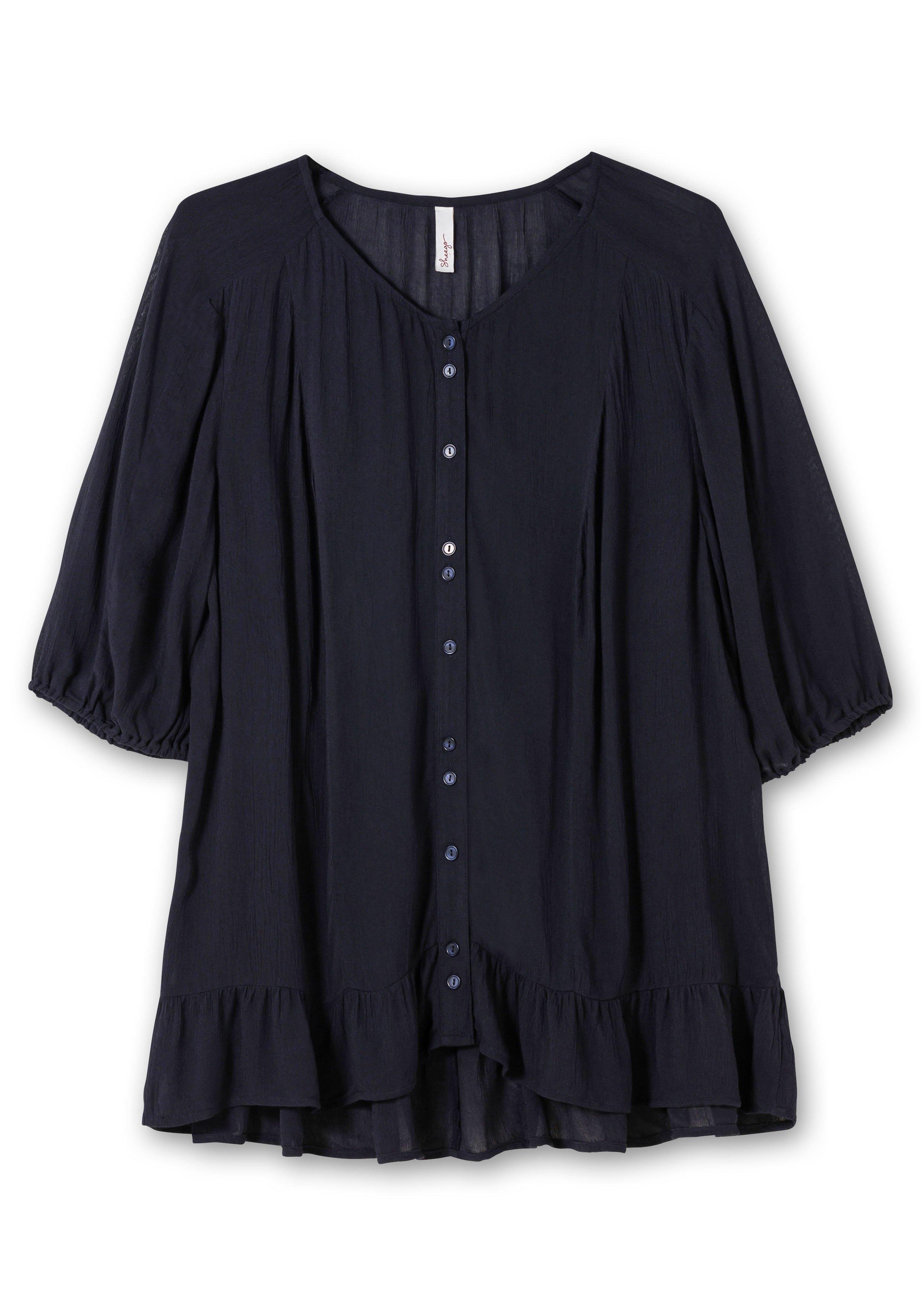 Bluse aus Crêpe, mit Volants am Saum