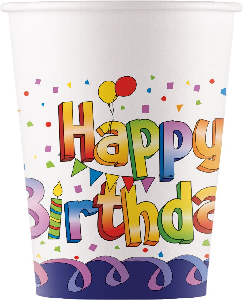 Happy Birthday Bekers Gekleurd 200ml 8st
