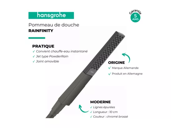 Pommeau de douche HANSGROHE Rainfinity EcoSmart 100 noir chromé brossé