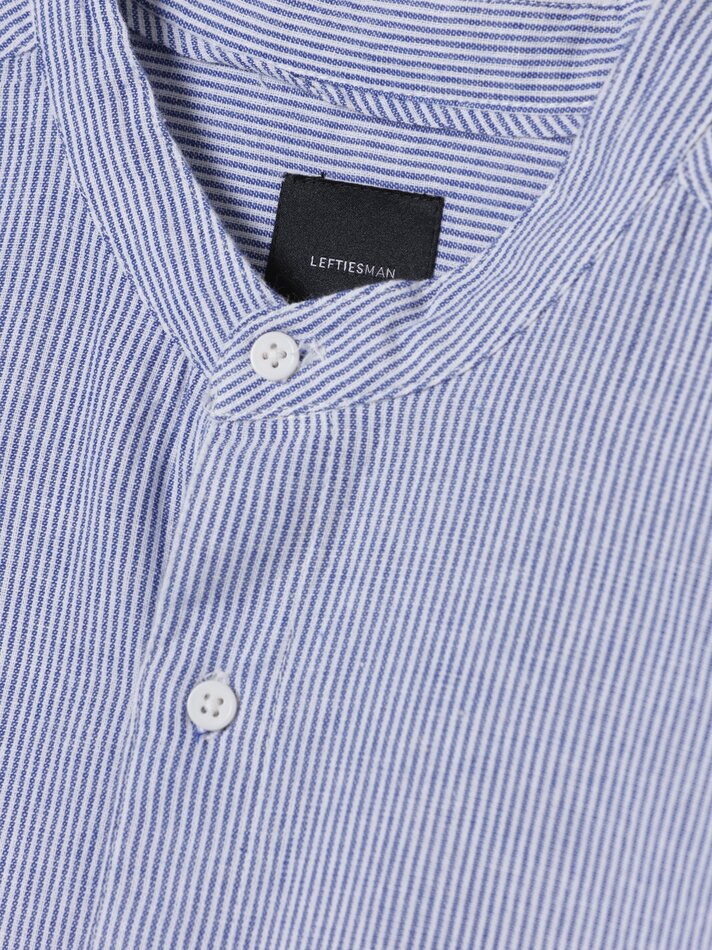 Camisa listrada de algodão e linho - Azul-marinho