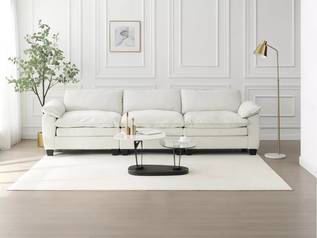 Table basse avec plateaux pivotants en céramique, verre trempé et métal - Effet marbre blanc - NADRYA de Maison Céphy