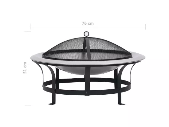Foyer extérieur avec gril en acier inoxydable 76 cm