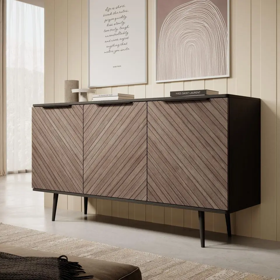 Meubella - Dressoir Pedro - Donker eiken - Zwart eiken - 150 cm