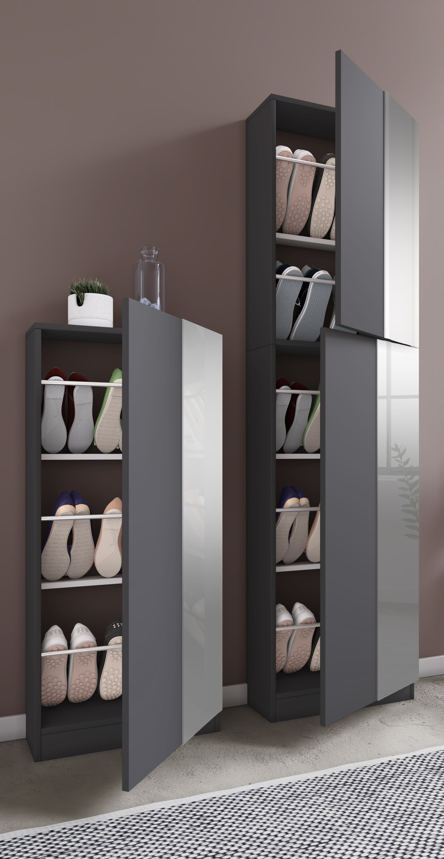 VCM Holz Schuhschrank Schuhkommode Schuhregal Schuhständer Fulisa XL Spiegel