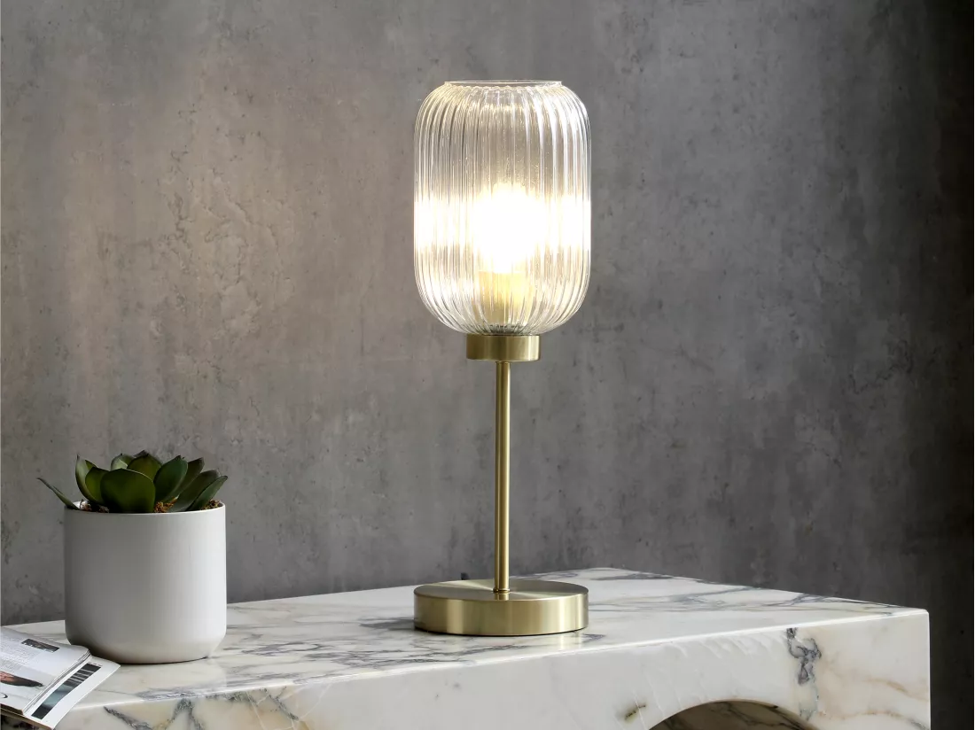 Lampe à poser vintage en métal et verre - L. 14 x P. 14 x H. 43,5 cm - Doré - LOUXOR